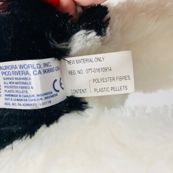 Aurora Realistic Cat Stuffed Animal Oreo Plush Green Eye Black White 12" Toy - Picture 9 of 9